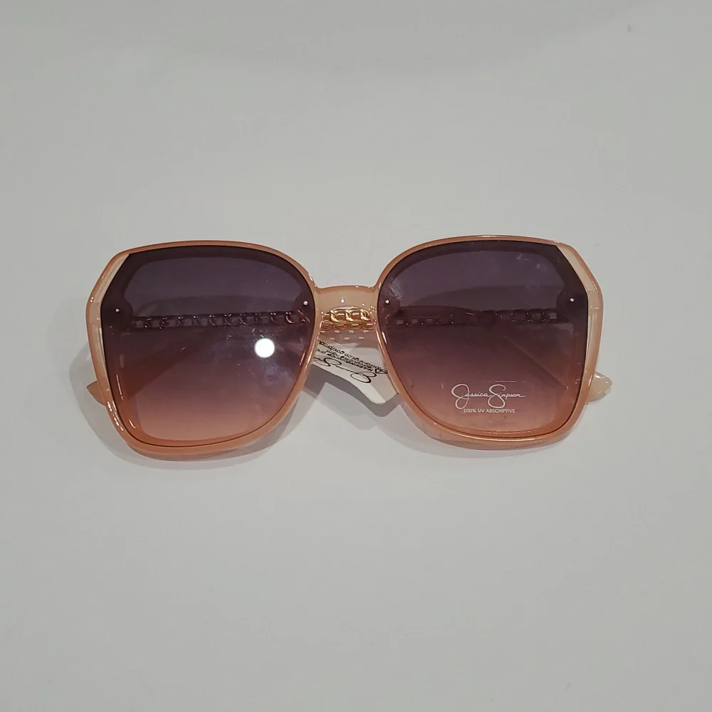 Jessica Simpson J6199 pink gold‎ chainlink style metal arms oval sunglasses new